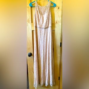 Aidan Mattox Blush Pink Lace Beaded Blouson Illusion Vback Gown